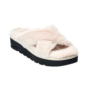 Stuart Weitzman Roza Lift Slide Chill Cream Faux Fur Platform Sandals Size 9 M